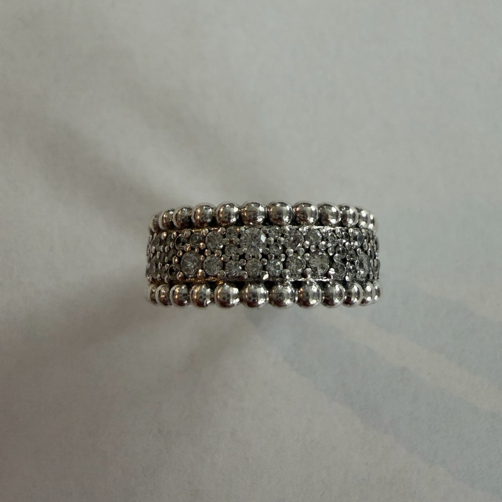 Pandora Silver and Black Beaded Ring